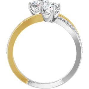 14K White & Yellow Gold 5.2 mm Round Two-Stone Accented Engagement Ring. 123118:116:P