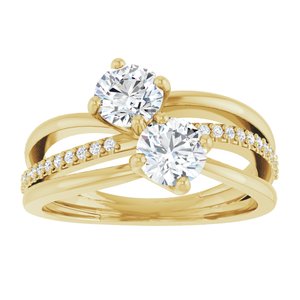 14K Yellow Gold 5.2 mm Round 1/10 CTW Diamond Two-Stone Accented Engagement Ring. 123118:614:P