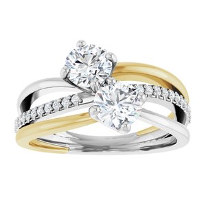 14K White & Yellow Gold 5.2 mm Round Two-Stone Accented Engagement Ring. 123118:116:P