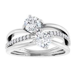 14K White Gold 5.2 mm Round Two-Stone Accented Engagement Ring. 123118:115:P
