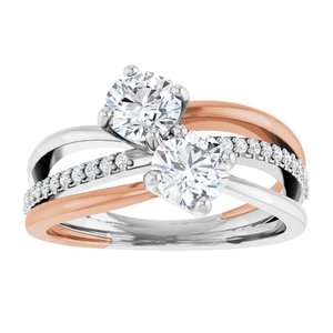 14K White & Rose Gold 5.2 mm Round Two-Stone Accented Engagement Ring. 123118:118:P