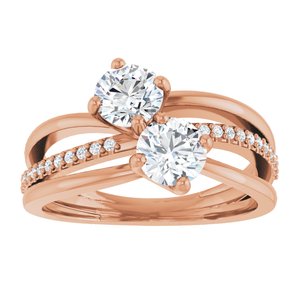 14K Rose Gold 5.2 mm Round Two-Stone Accented Engagement Ring. 123118:119:P