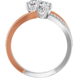 14K White & Rose Gold 4.4 mm Round Two-Stone Accented Engagement Ring. 123118:111:P