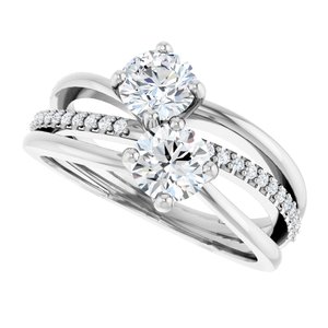 14K White Gold 5.2 mm Round Two-Stone Accented Engagement Ring. 123118:115:P