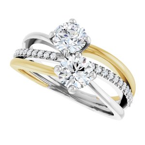14K White & Yellow Gold 5.2 mm Round Two-Stone Accented Engagement Ring. 123118:116:P