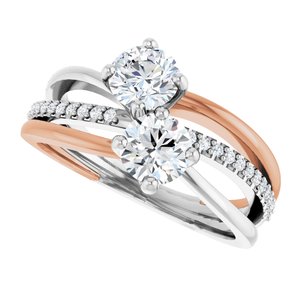 14K White & Rose Gold 5.2 mm Round Two-Stone Accented Engagement Ring. 123118:118:P