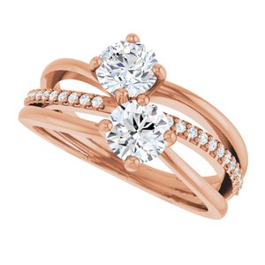 14K Rose Gold 5.2 mm Round Two-Stone Accented Engagement Ring. 123118:119:P
