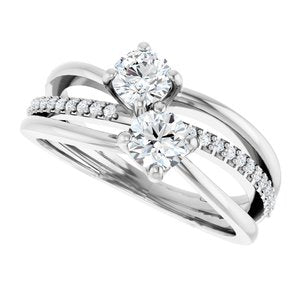 14K White Gold 4.4 mm Round Two-Stone Accented Engagement Ring. 123118:108:P