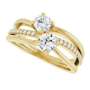 14K Yellow Gold 4.4 mm Round Two-Stone Accented Engagement Ring. 123118:110:P