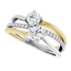 14K White & Yellow Gold 4.4 mm Round Two-Stone Accented Engagement Ring. 123118:109:P