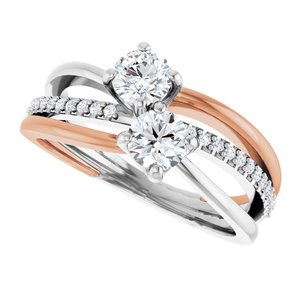 14K White & Rose Gold 4.4 mm Round Two-Stone Accented Engagement Ring. 123118:111:P