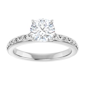 14K White Gold 6.5 mm Round Solitaire Engagement Ring. 123063:209:P