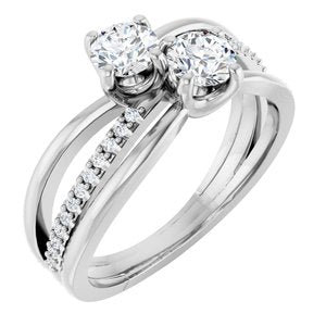 14K White Gold 4.4 mm Round Two-Stone Accented Engagement Ring. 123118:108:P