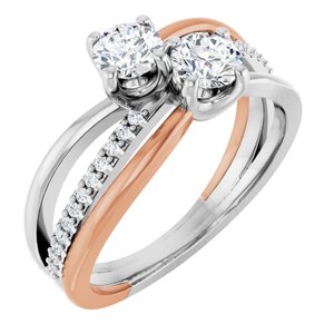 14K White & Rose Gold 4.4 mm Round Two-Stone Accented Engagement Ring. 123118:111:P