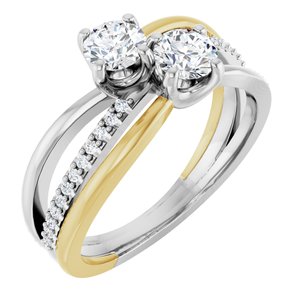 14K White & Yellow Gold 4.4 mm Round Two-Stone Accented Engagement Ring. 123118:109:P