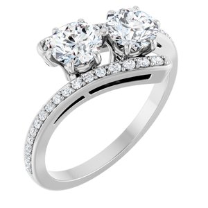 14K White Gold 5.2 mm Round Two-Stone Accented Engagement Ring. 122927:106:P