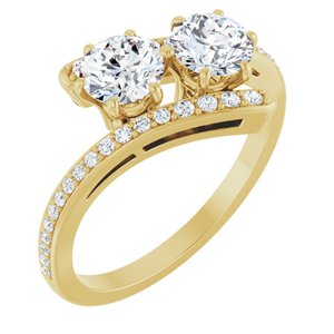 14K Yellow Gold 5.2 mm Round Two-Stone Accented Engagement Ring. 122927:107:P