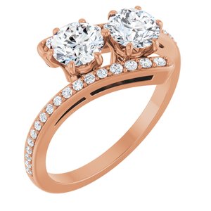 14K Rose Gold 5.2 mm Round Two-Stone Accented Engagement Ring. 122927:108:P