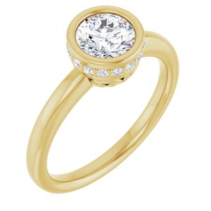 14K Yellow Gold  6 mm Round Bezel-Set Hidden Halo-Style Engagement Ring. 122446:151:P