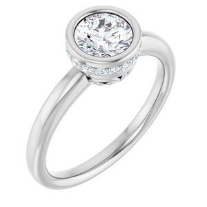 14K White Gold  6 mm Round Bezel-Set Hidden Halo-Style Engagement Ring. 122446:150:P