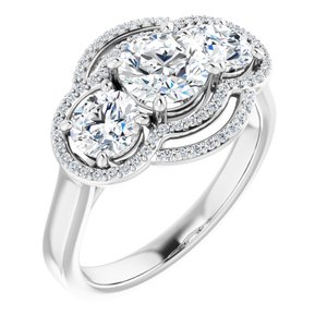 14K White Gold 6 mm Round Three-Stone Halo-Style Engagement Ring. 122354:239:P
