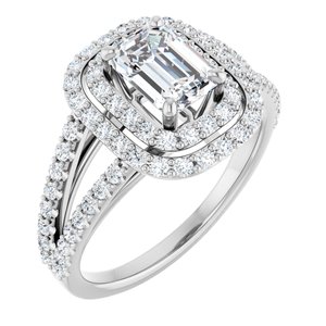 14K White Gold 7x5 mm Emerald Halo-Style Accented Engagement Ring. 122101:516:P