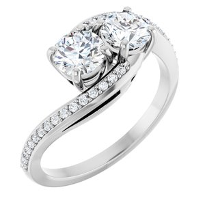 14K White Gold 5.2 mm Round 1/8 CTW Diamond Two-Stone Accented Engagement Ring. 122931:601:P
