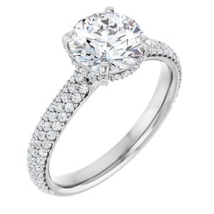 14K White Gold 7.4 mm Round Hidden Halo-Style Pave Accented Engagement Ring. 122098:397:P