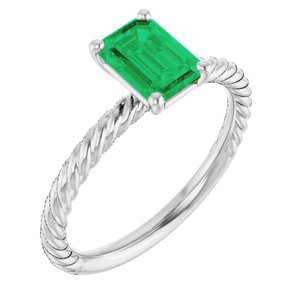 14K White Gold Lab-Grown Emerald Ring