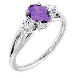 14K White Gold Natural Amethyst & 1/5 CTW Diamond Ring. 122513:60000:P