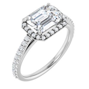 14K White Gold 8x6 mm Emerald 1/4 CTW Diamond Halo-Style Accented Engagement Ring. 123066:604:P