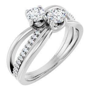 14K White Gold 4.1 mm Round Two-Stone Accented Engagement Ring. 123118:101:P
