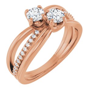 14K Rose Gold 4.1 mm Round Two-Stone Accented Engagement Ring. 123118:105:P