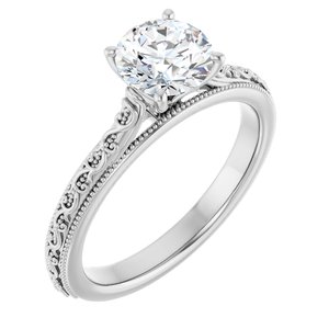 14K White Gold 6.5 mm Round Solitaire Engagement Ring. 123063:209:P