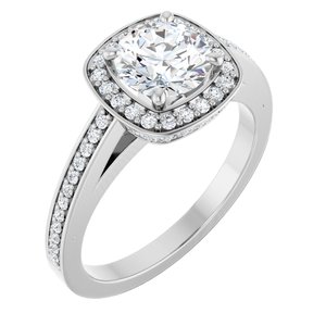 14K White Gold 6.5 mm Round Halo-Style Accented Engagement Ring. 122793:210:P