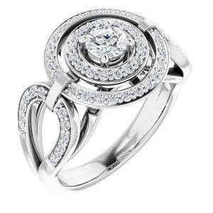 14K White Gold 4.4 mm Round Halo-Style Accented Engagement Ring. 122305:138:P