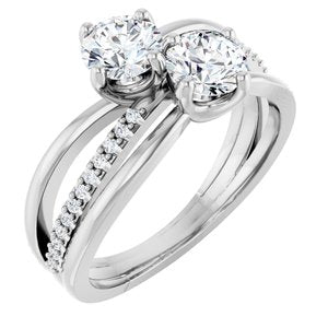 14K White Gold 5.2 mm Round Two-Stone Accented Engagement Ring. 123118:115:P