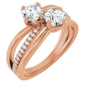 14K Rose Gold 5.2 mm Round Two-Stone Accented Engagement Ring. 123118:119:P