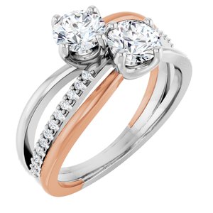 14K White & Rose Gold 5.2 mm Round Two-Stone Accented Engagement Ring. 123118:118:P