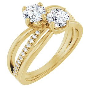 14K Yellow Gold 5.2 mm Round 1/10 CTW Diamond Two-Stone Accented Engagement Ring. 123118:614:P
