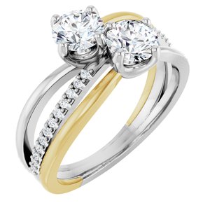 14K White & Yellow Gold 5.2 mm Round Two-Stone Accented Engagement Ring. 123118:116:P
