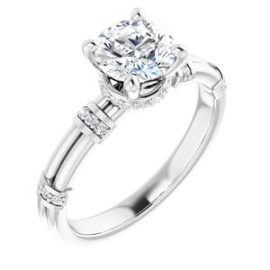 14K White Gold  6.5 mm Round Hidden Halo-Style Accented Engagement Ring. 122403:312:P
