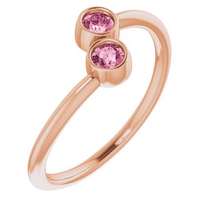 14K Rose Gold Natural Pink Tourmaline Two-Stone Ring. 71886:602:P