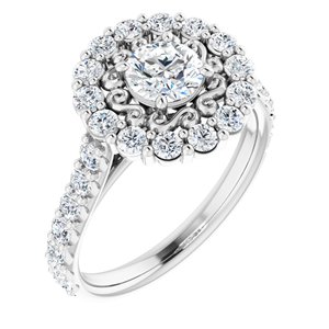 14K White Gold 5.2 mm Round Halo-Style Accented Engagement Ring. 122618:150:P