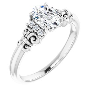 14K White Gold 7x5 mm Oval Accented Ring. 71912:390:P