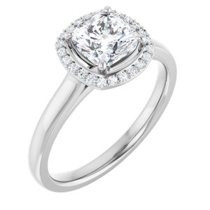 14K White Gold 6 mm Cushion Halo-Style Engagement Ring. 122060:433:P