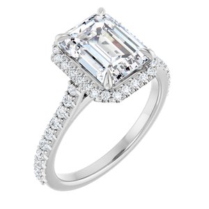 14K White Gold 9x7 mm Emerald Halo-Style Engagement Ring. 123243:690:P