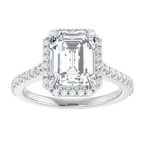 14K White Gold 9x7 mm Emerald Halo-Style Engagement Ring. 123243:690:P