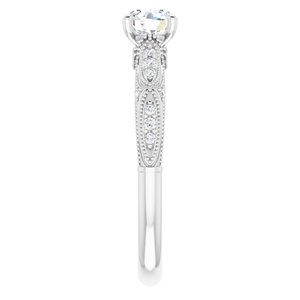 14K White Gold 5.2 mm Round 1/10 CTW Diamond Accented Sculptural Engagement Ring. 123240:6000:P