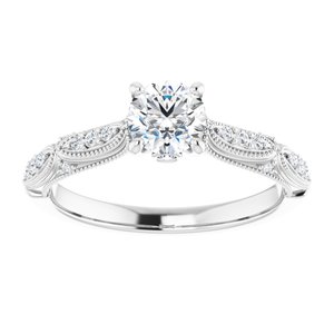 14K White Gold 5.2 mm Round 1/10 CTW Diamond Accented Sculptural Engagement Ring. 123240:6000:P